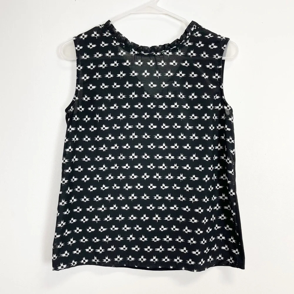 Bimba Y Lola Blouse Womens Size Small Black White Beaded Sheer Sleeveless